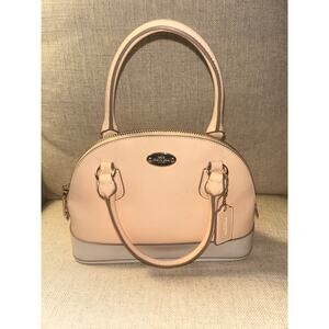 Coach Cora Mini Domed Satchel Leather Peach White Two Toned Crossbody Bag